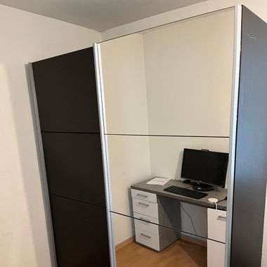 Schrank 2 Schiebetueren, Spiegel, Dekor Ebenholz
