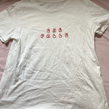 White T-shirt with embroidered lettering