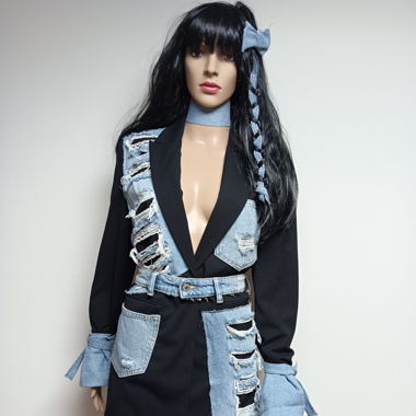 Einzelstück Blazer mit abnehmbaren Denim-Details 