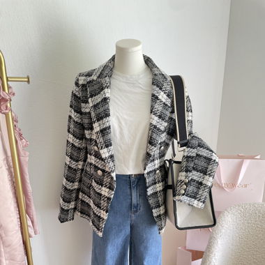 Tweed Blazer Grau/Schwarz