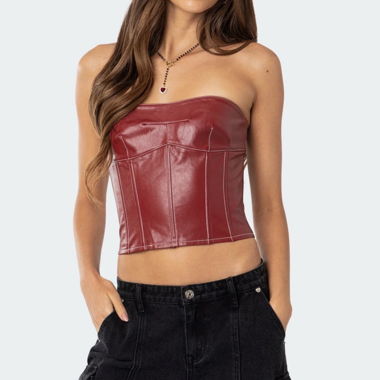 Red leather-look corset top