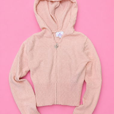 Pinker Strick-Hoodie mit Reissverschluss