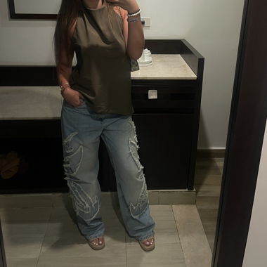 Breite Hell-blaue Jeans mit Muster