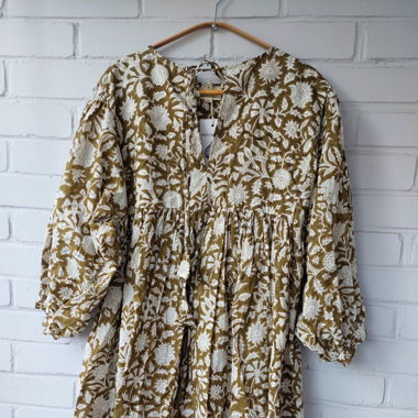 Midi-Kleid – Handblockdruck-Kleid (S/M & L/XL)