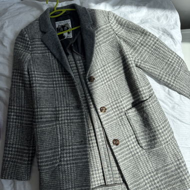 Luxus-Grau kariert Woolmantel