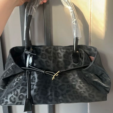 Borsa tote nera con motivo leopardo