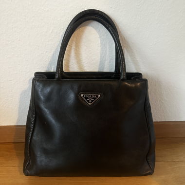 Prada Black Leather Triangle Tote Bag