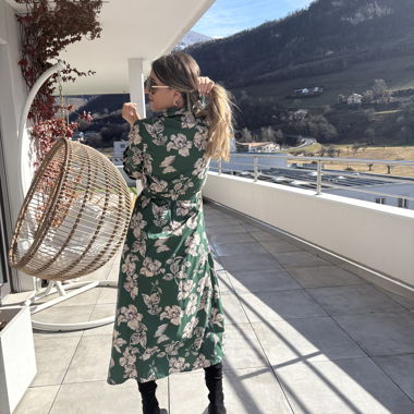 NUNA LIE green floral midi shirt dress S