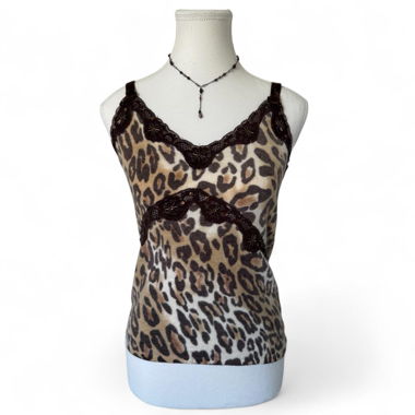 Leopard Print Y2K Lace Cami Top (S)