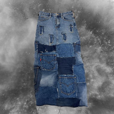 Patchwork Denim Maxi Skirt