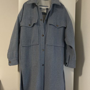 ZARA Wollmantel Oversized hellblau XS