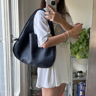 Woven dark blue shoulder bag