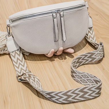 Borsa crossbody, nastro bianco con bianco e nero