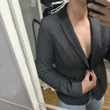 Damen Blazer mit Kunstlederkragen