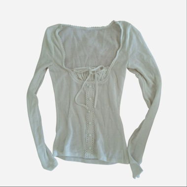 Lace-trim long sleeve babydoll top