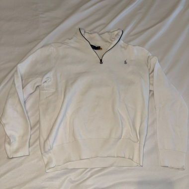 Maglione Ralph Lauren bianco con collo con zip – Taglia L