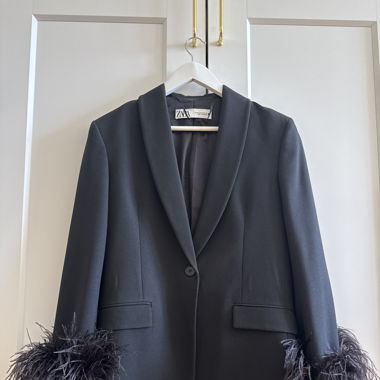 Oversized Blazer with Feather Cuffs