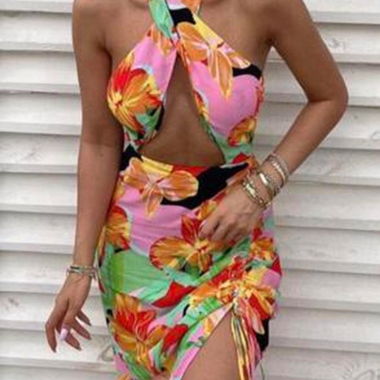 Bershka summer dress, colourful and figure-hugging