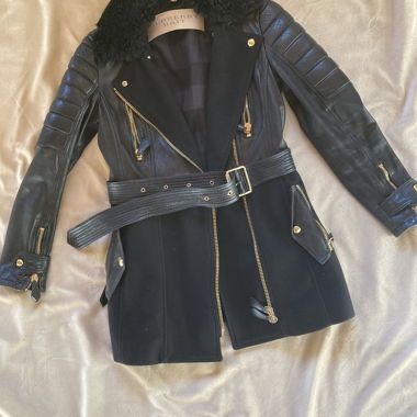 Giacca Burberry Brit in pelle e lana con cintura