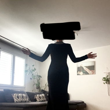 Vintage Abendkleid schwarz aus Samt mit Perlen