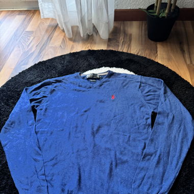 Maglione Ralph Lauren Scollo a V Blu con Rosso – Taglia S
