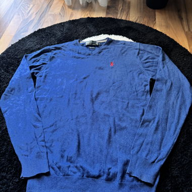 Ralph Lauren V-Neck Sweater Blue with Red – Size S