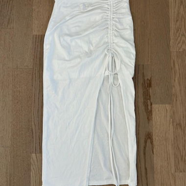 Sweet White Midi Skirt with Ruching