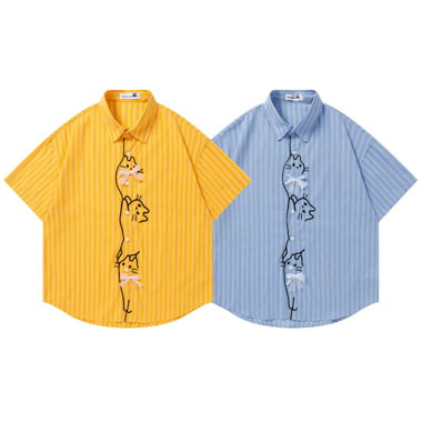 Striped Cat Print Shirt
