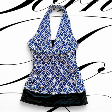 Haut dos-nageur halter géométrique y2k noir marine