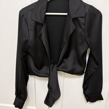 Black Satin Wrap Blouse