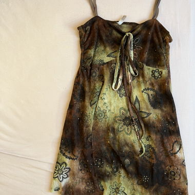 Top a spalline spaghetti marrone-verde XS
