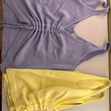 2 ruched cami tops, purple & yellow