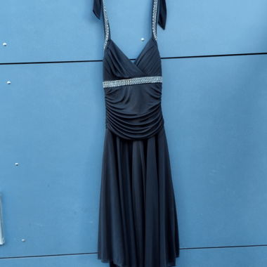Schwarzes Y2K-Abend-/Ballkleid mit Strass