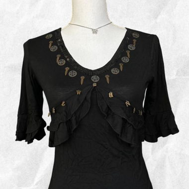 Y2K Moda Times Black Sequin Frill Top
