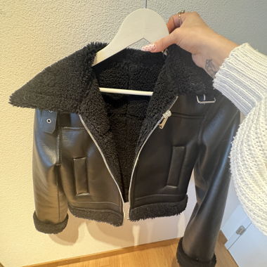 MNG Black Faux Leather Jacket XXS