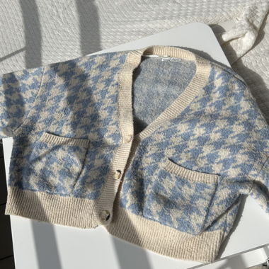 Pull&Bear blue houndstooth cardigan crop, size S
