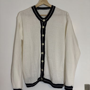 White cardigan with black trim, size M