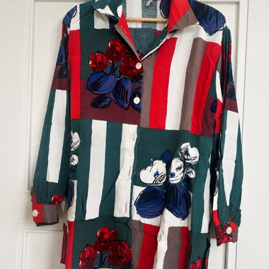 Vintage Floral and Stripe Printed Shirt