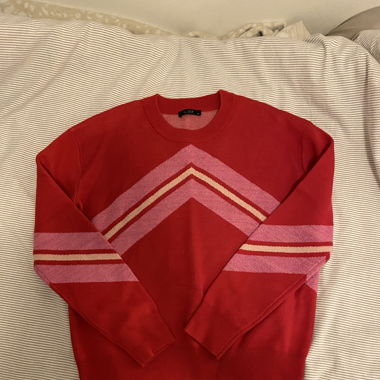 Red Pullover with pink stripes 