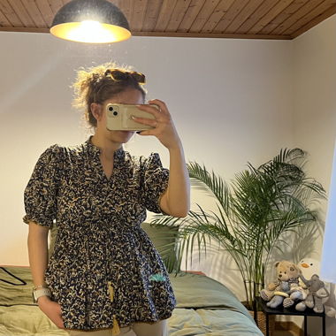 BLOUSE - blue and beige