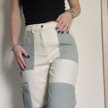 green and cream white cargo pants