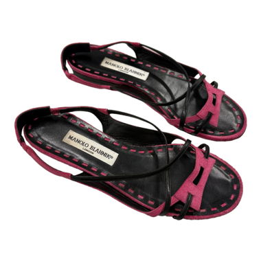 Sandali Manolo Blahnik neri rosa 37 in pelle