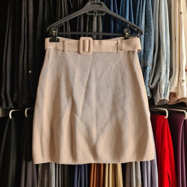 Kookaï Belted Knit Mini Skirt Beige