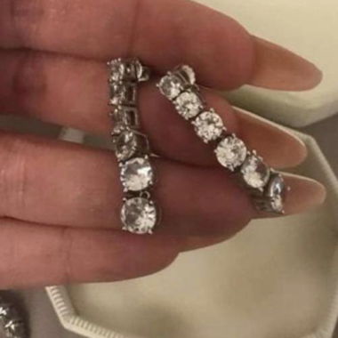 Silver-coloured Stud Earrings with Rhinestones
