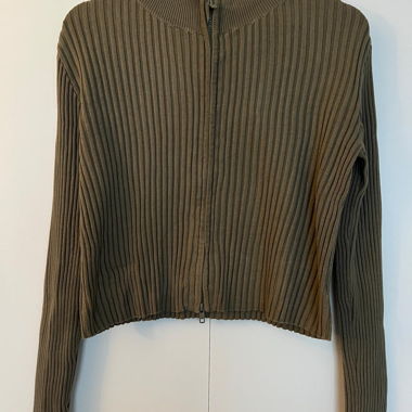 Cardigan côtelé zippé kaki H&M