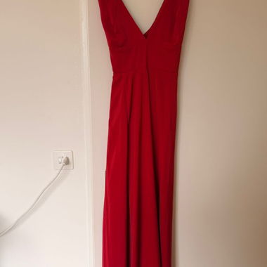 Red deep V-neck maxi dress