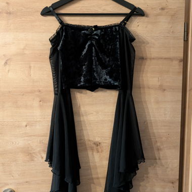 Top corto in velluto Widow con maniche a giorno in mesh