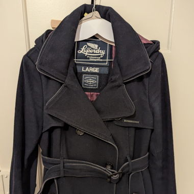 Superdry vintage mac coat with removable hood