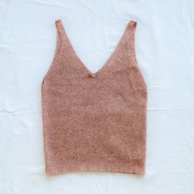 Top maille côtelée beige chiné S-M