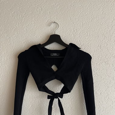  Black Cut-Out Tie Front Top 